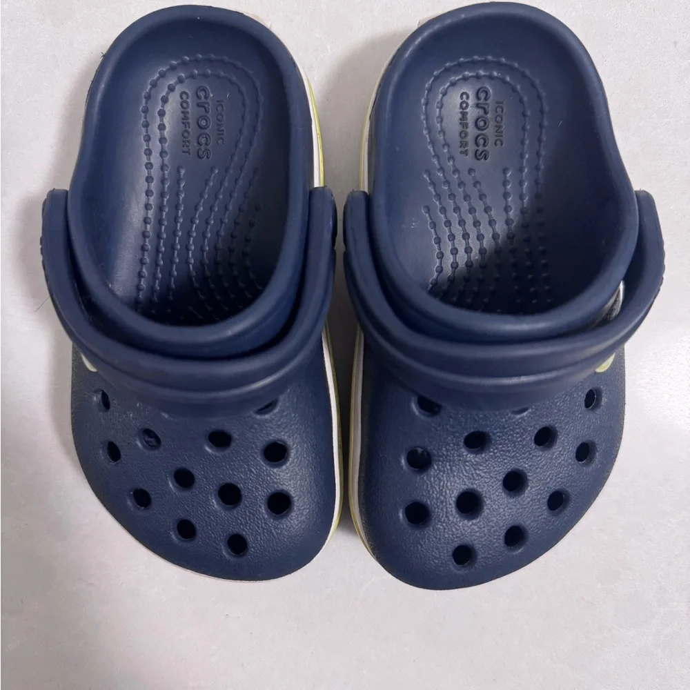 CROCS Kids Navy Blue Clog with Lime Accent